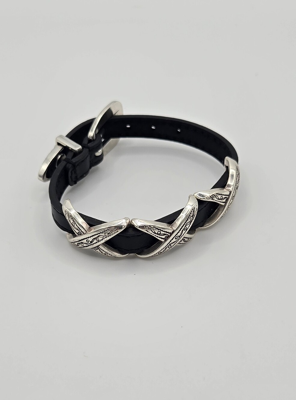 Brighton Black Leather Kriss Kross Bandit Bracelet with Silver Accents